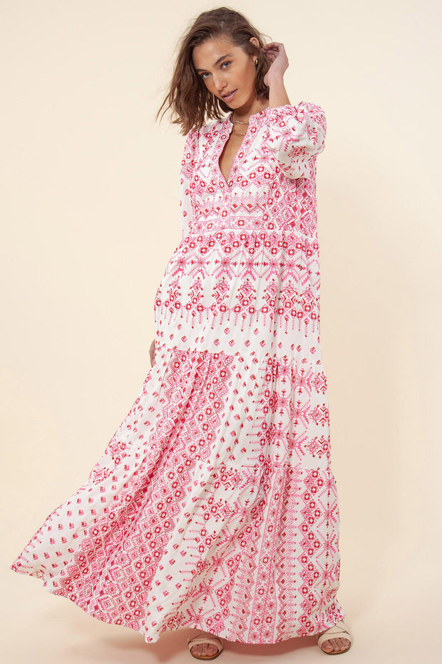 Clary Maxi Dress Embrodery - Pink