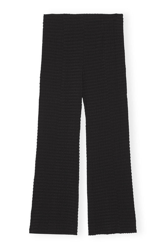 Black Stretch Seersucker Cropped Trousers