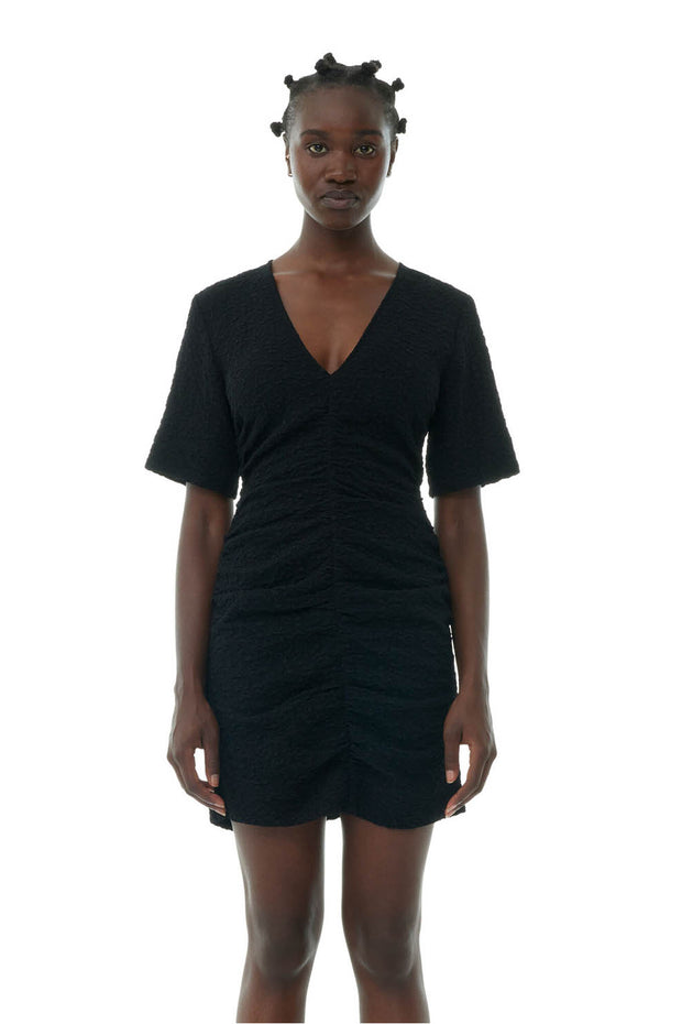 Textured Suiting Mini Dress - Black