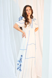 Stephani Long Dress Linen - Blue