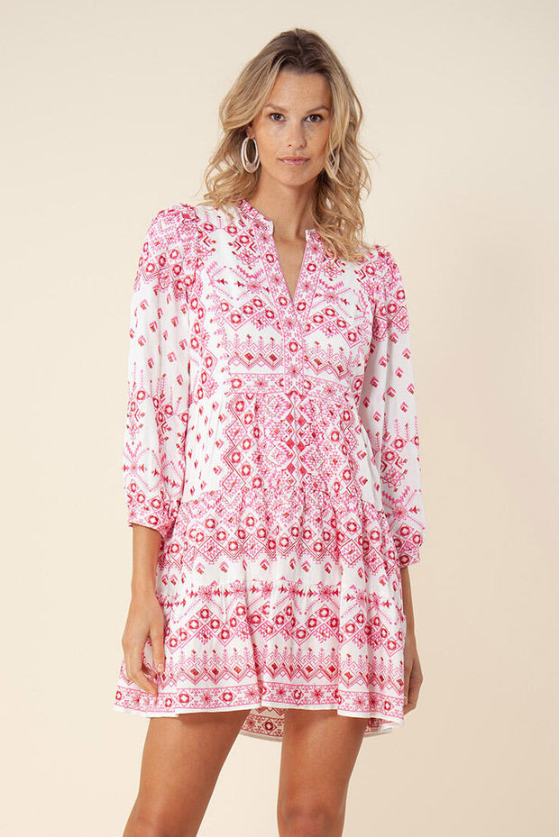 Clary Dress Short W Embroidery - Pink