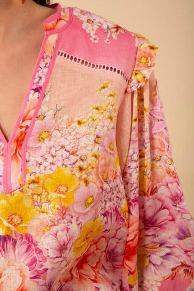 Reese Linen Blouse Print - Pink