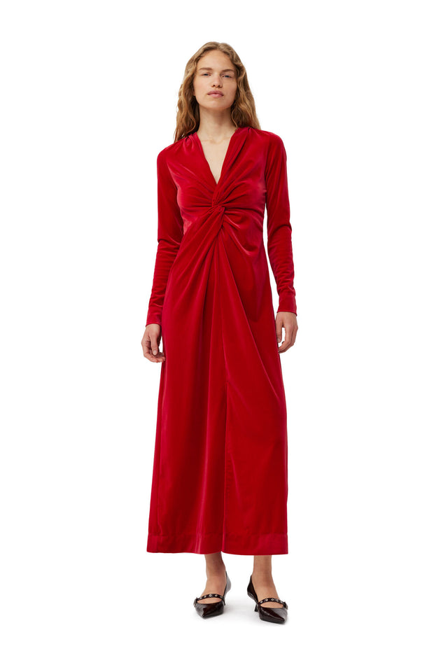 Velvet Jersey Twist Long Dress - Savvy Red