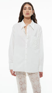 Crochet Patched Shirt Blouse - Offwhite
