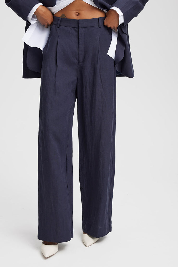 LizaGZ Linen HW Pants - Tammy Navy