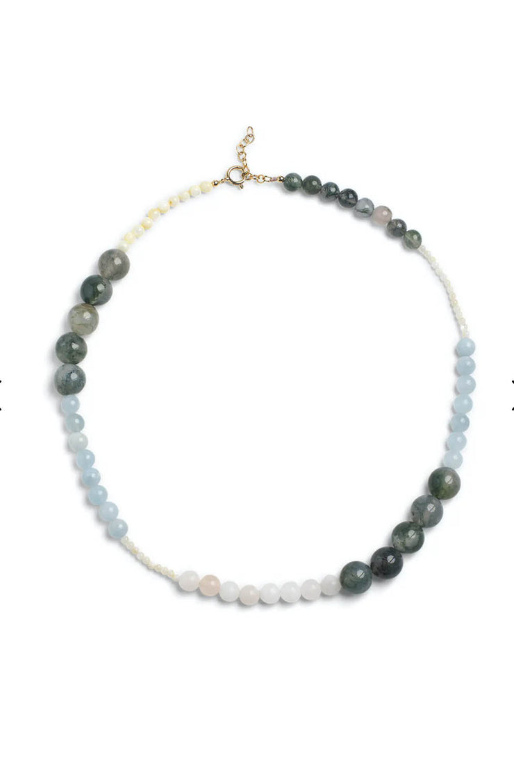 Carli Necklace - Light Yellow Kaki Green Light Blue and Peach