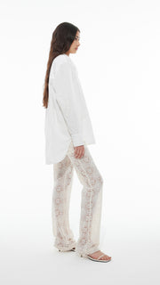 Crochet Patched Shirt Blouse - Offwhite