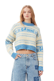 Strong Blue Lambswool Cropped O Neck Sweater