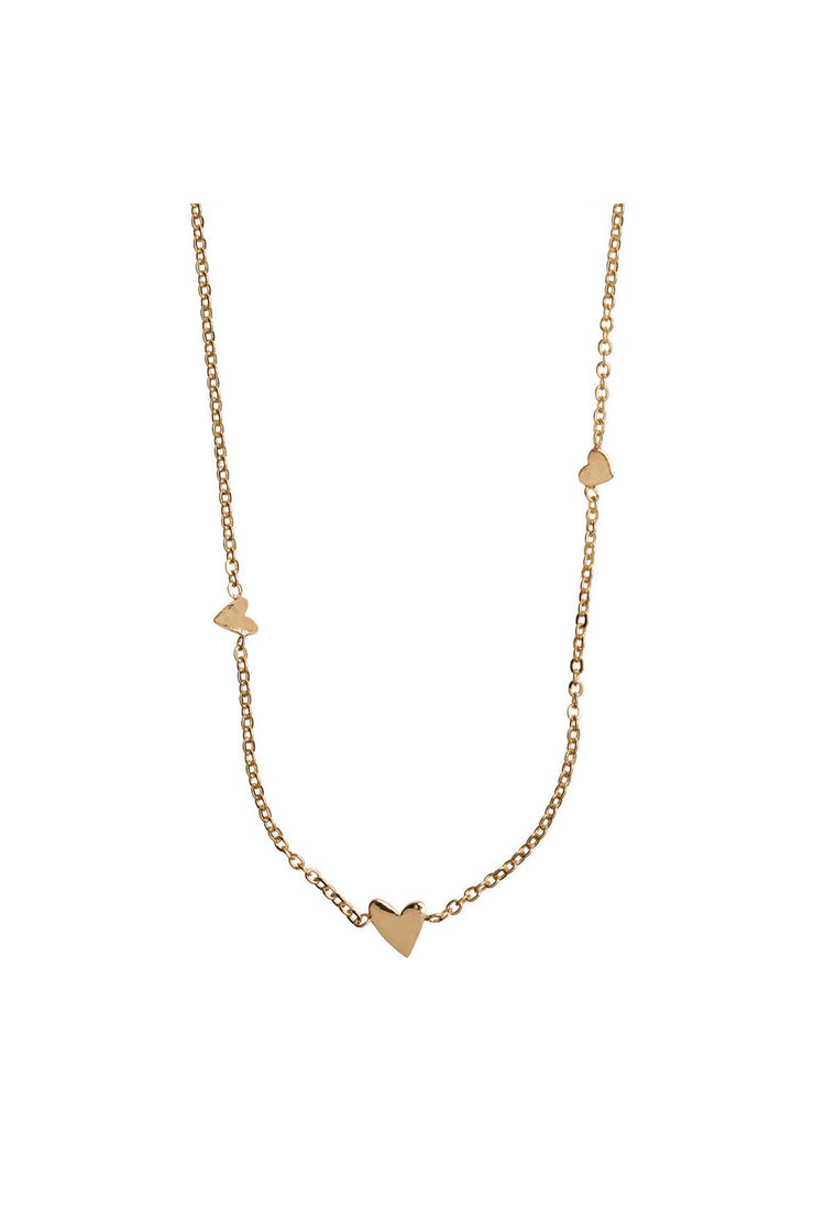 Three Small Hearts Necklace - Gold