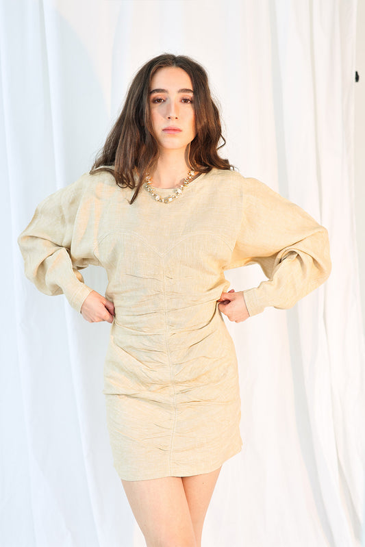 Fitted Linen Dress Straw