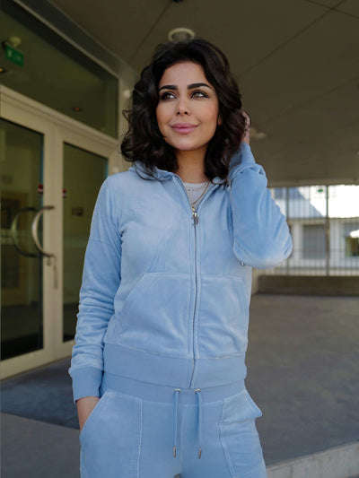 Classic Velour Zip Through Hoodie - Powder Blue