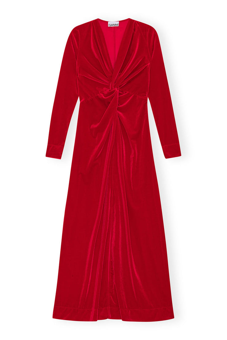 Velvet Jersey Twist Long Dress - Savvy Red