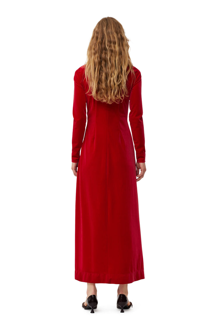 Velvet Jersey Twist Long Dress - Savvy Red