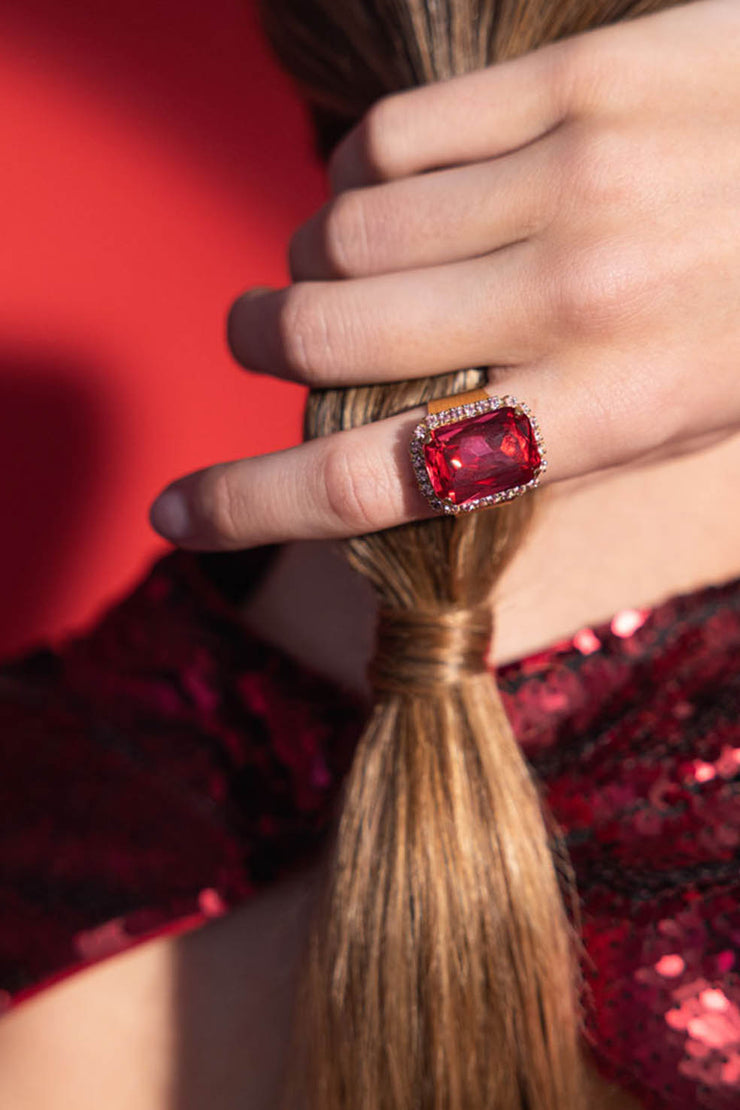 Lydia Cocktail Ring - Mulberry Red/Light Rose