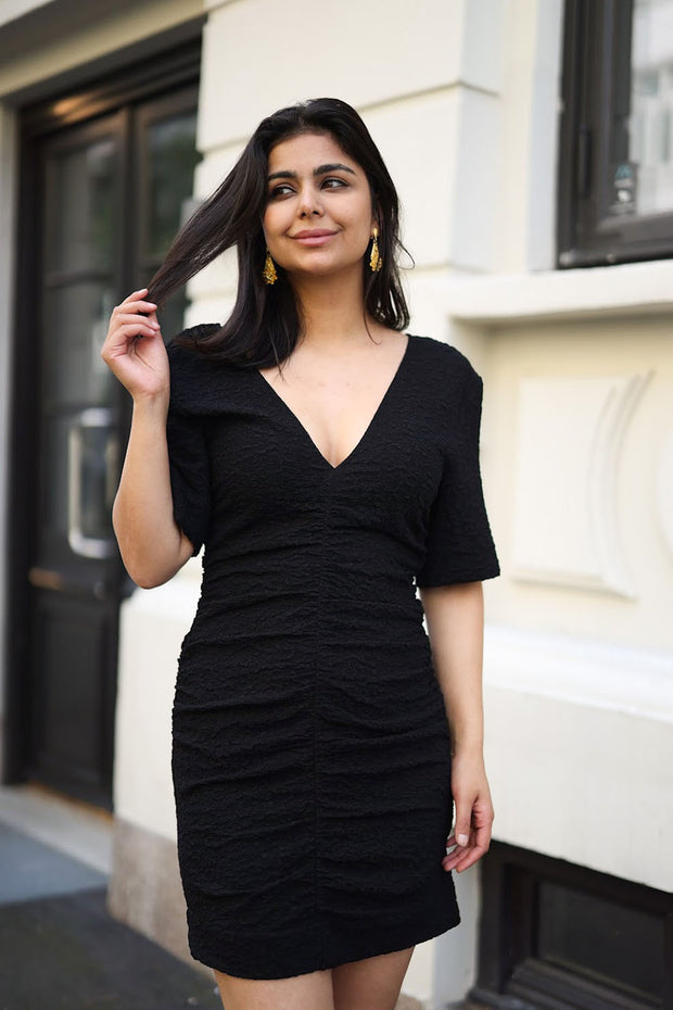 Textured Suiting Mini Dress - Black