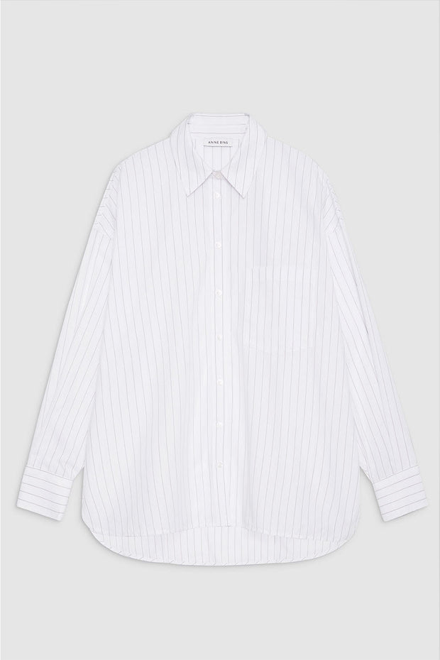 Chrissy Shirt - White and Taupe Stripe