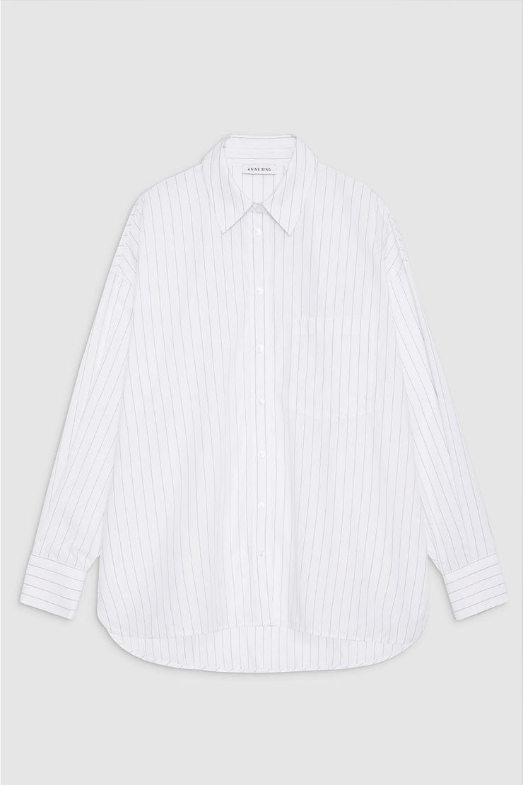 Chrissy Shirt - White and Taupe Stripe