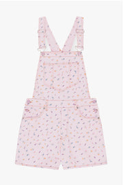Print Denim Overalls Shorts - Pink Tulle