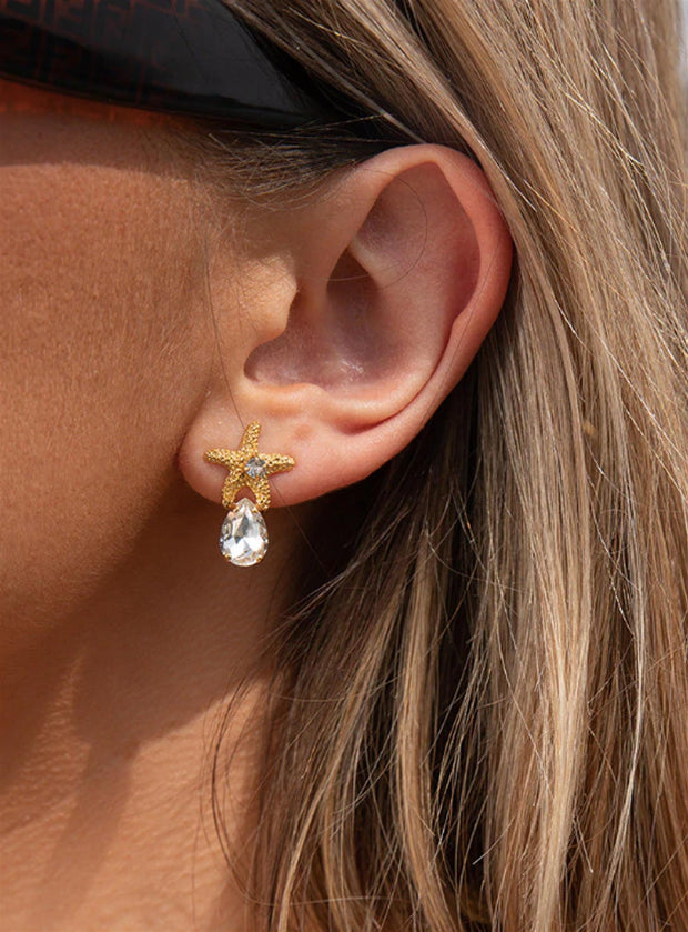 Mini Sea Star Earrings - Crystal